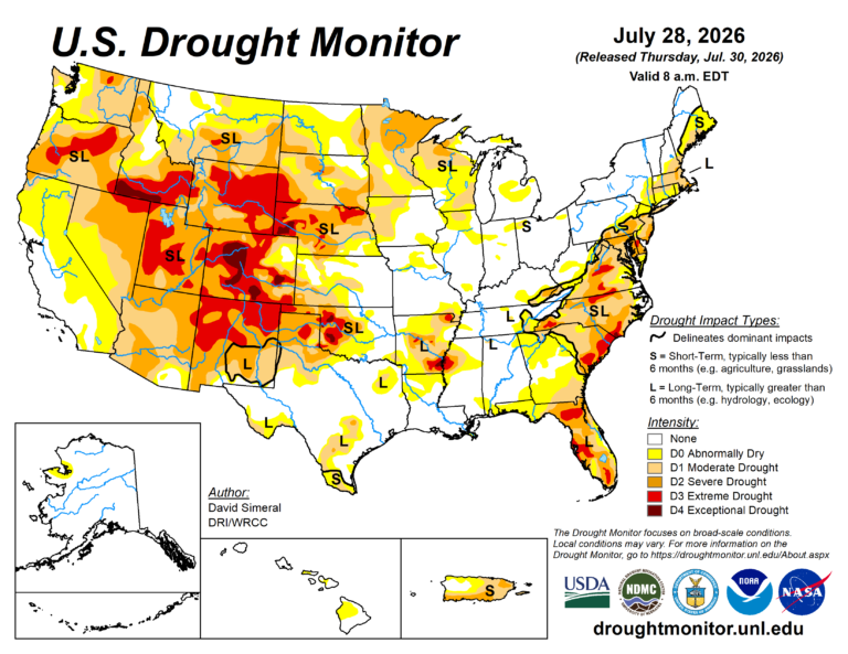 Mapa oficial del U.S. Drought Monitor con condiciones de sequía en Puerto Rico