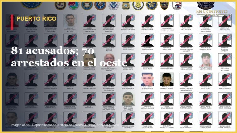 Cartel oficial de personas acusadas en el operativo federal realizado en el oeste de Puerto Rico.