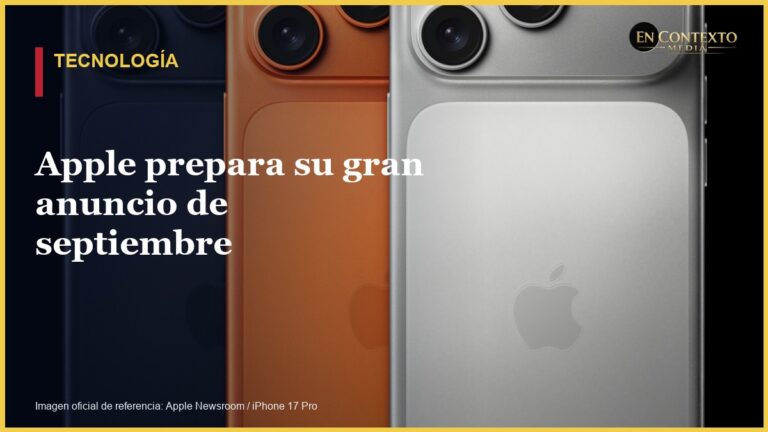 Tres teléfonos iPhone 17 Pro en una imagen oficial de Apple utilizada como referencia visual.