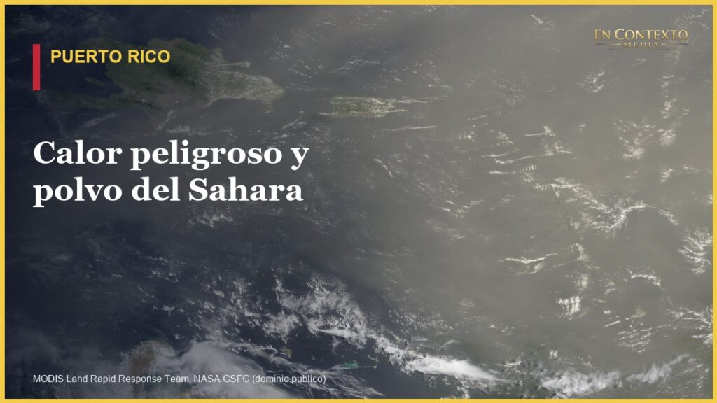 Imagen satelital de la NASA que muestra una extensa nube de polvo del Sahara sobre el Caribe.