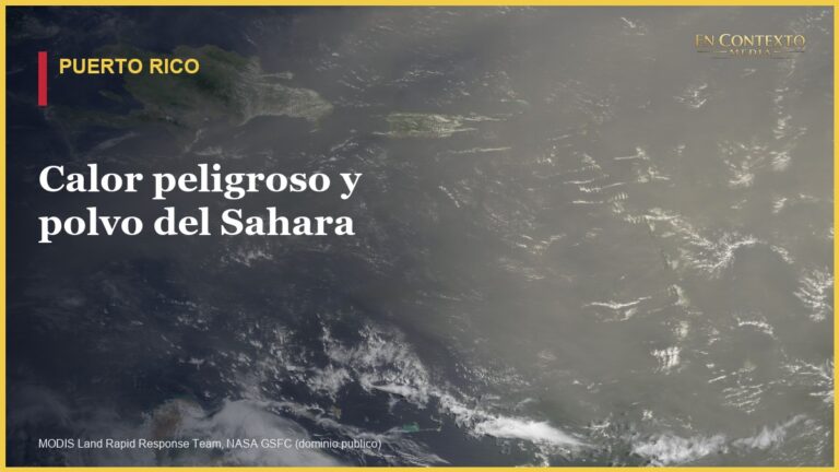 Imagen satelital de la NASA que muestra una extensa nube de polvo del Sahara sobre el Caribe.
