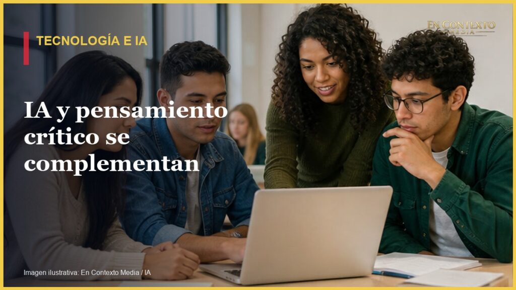 Grupo diverso de estudiantes universitarios trabajando juntos frente a una computadora portátil.