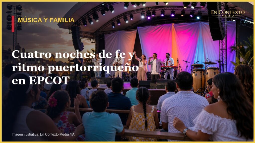Familias disfrutan un concierto al aire libre durante un festival cultural y gastronómico.