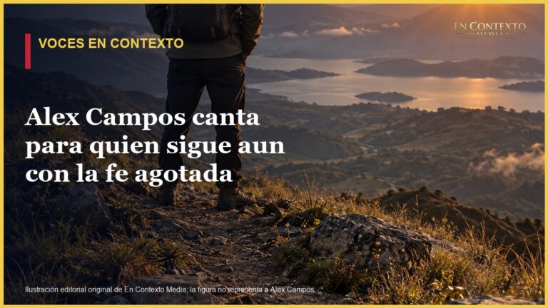 Persona anónima vista de espaldas frente a un amanecer en la montaña, representación editorial de perseverancia y fe.