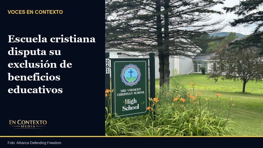 Entrada y letrero de Mid Vermont Christian School en Vermont.