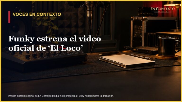 Micrófono, audífonos y consola dentro de un estudio de música, como representación editorial del estreno de El Loco.