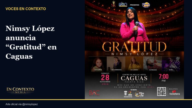 Cartel oficial del concierto Gratitud de Nimsy López en Bellas Artes de Caguas.