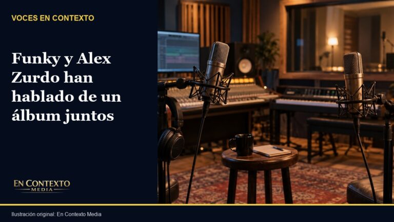 Dos micrófonos frente a frente en un estudio musical, como representación de una colaboración entre artistas
